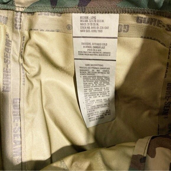 NWT USGI Extreme Cold Weather Camo Trousers Medium Long ML - Picture 6 of 6
